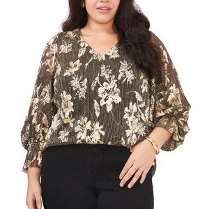 Vince Camuto 2x Metallic-threaded Smocked Top